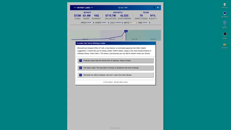 VESTED gameplay in Era 2 — Windows 3.1 interface, growth phase